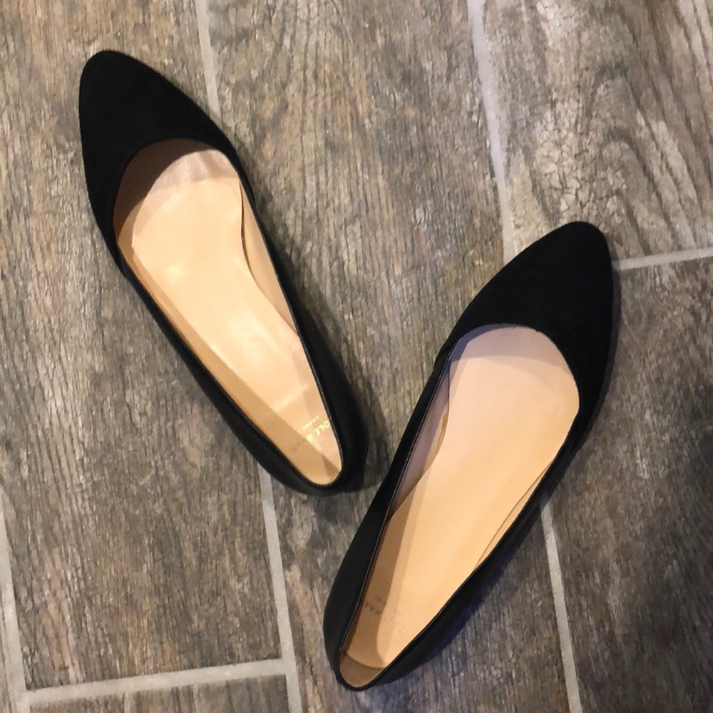 Black suede/leather d’Orsay flats (pointed toe)